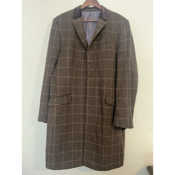 Ben Sherman Coat Men's XL Wool Cashmere Brown Long‎ Trench OverCoat Jacket - Picture 1 of 16